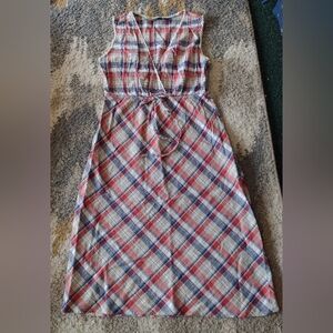Eddie Bauer sleeveless summer dress red, beige and blue, size 6